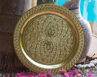 Custom Made Brass Tray Gift - Brass Bohemian & Mid Century Moder Hanging Decortive Plate Tray - Hand Engraved Authentic Piece