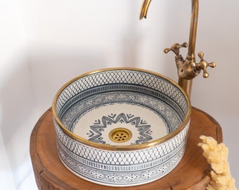 Custom Made Gray Ceramic Sink with Brass Rim - Bathroom Vanity Centerpiece for Eco-Friendly Decor - Bathroom Statement Piece