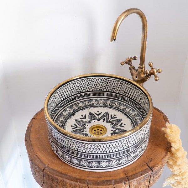 Custom Made Black Ceramic Sink with Brass Rim - Bathroom Vanity Centerpiece for Eco-Friendly Decor - Bathroom Statement Piece