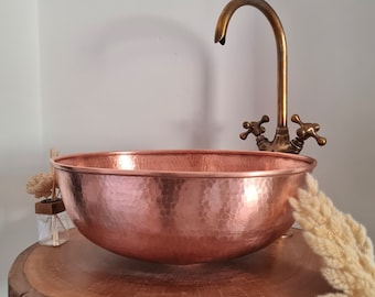 15" x 12" Copper Oval Sink - Hammered Copper Oval Vessel Sink - Modern Custom Maded Bathroom Copper Sink - Unlacquered Bathroom Copper Sink