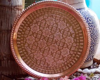 Custom Made Copper Tray Gift - Copper Bohemian & Mid Century Moder Hanging Decortive Plate Tray - Hand Engraved Authentic Piece