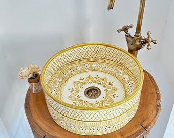 Custom Made Mustard Bathroom Sink - Handmade Brass Drain Included