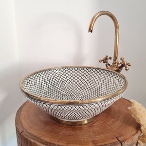 Custom Made Bathroom Sink With Brass Rim - Handmade Bathroom Vanity Sink - Customized Bathroom Basin Up Mount Sink - Brass Drain Included