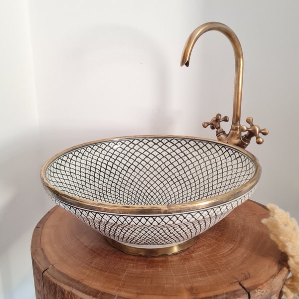 Custom Made Bathroom Sink With Brass Rim - Handmade Bathroom Vanity Sink - Customized Bathroom Basin Up Mount Sink - Brass Drain Included