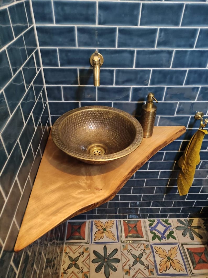 Custom Made Brushed Brass Hammered Bathroom Sink DropIn / Vessel Brass Bathroom Sink image 1