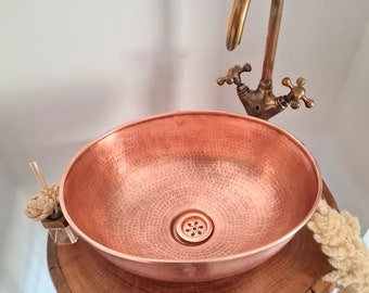 15" x 12" Copper Oval Sink - Hammered Copper Oval Vessel Sink - Modern Custom Maded Bathroom Copper Sink - Unlacquered Bathroom Copper Sink