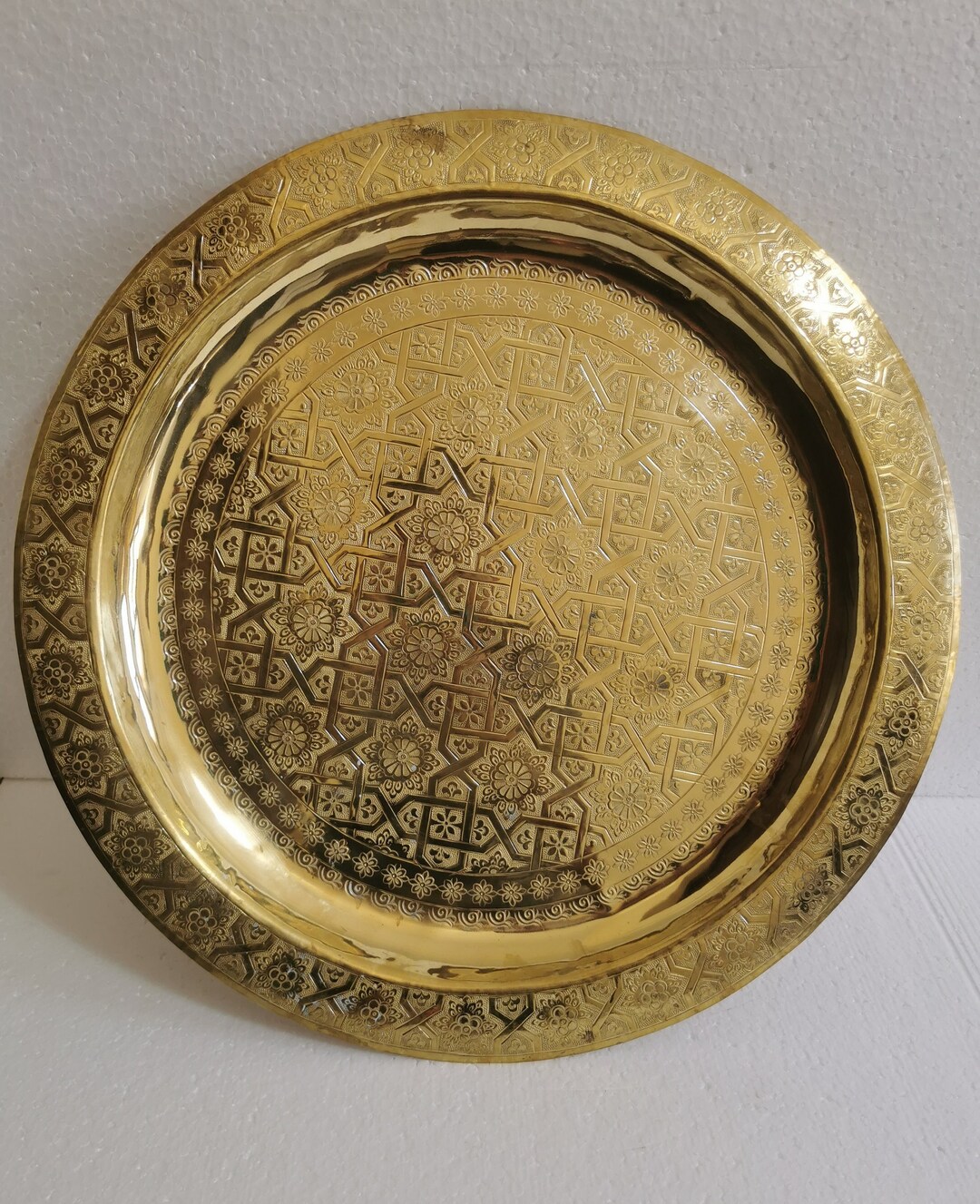 Hand Engraved Brass Tray: Bohemian Mid-century Wall Decor - Etsy