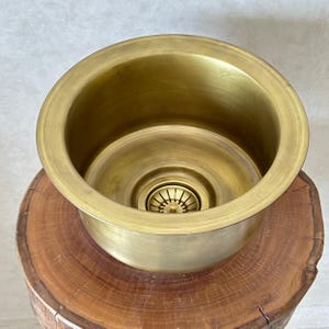 Wet Area Bar Sink - Modern Bar Sink, Smooth brush Finish Interior 12" Unlacquered Brass Bar Sink