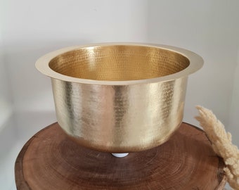 Custom Made 12" Brass Bar Sink & Brass Drain Basket - 12" Wet Area Bar Sink - Small Kitchen Island Kitchen Round Brass Sink