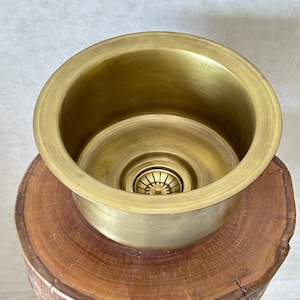 Wet Area Bar Sink - Modern Bar Sink, Smooth Finish Interior 12" Unlacquered Brass Bar Sink