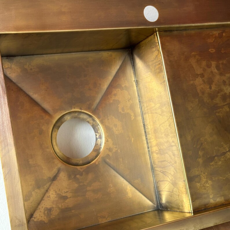 Custom Brass Kitchen Sink With Drain Board - Handmade Aged Finish - Etsy