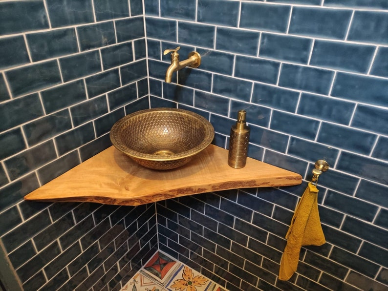 Custom Made Brushed Brass Hammered Bathroom Sink DropIn / Vessel Brass Bathroom Sink image 3