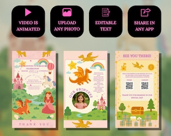 Editable Princess Birthday Invitation | Girl Party Canva Template | Pink Castle Digital Invite | Instant Download