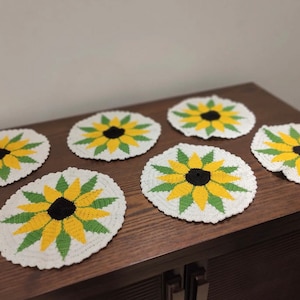Sunflower Hand Knitted Table Mats/Coasters (2 Pack)