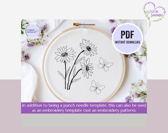 Branches of Flowers Punch Needle Pattern PDF Download - DIY Punch Needle Design Embroidery, Beginner-Friendly Punchneedling Needlecraft