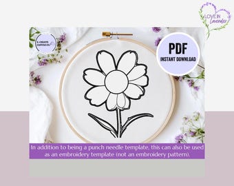 Flower Punch Needle Pattern PDF Download - DIY Punch Needle Design Embroidery, Beginner-Friendly Punchneedling Needlecraft