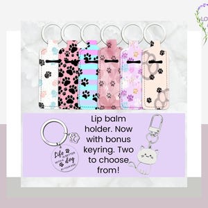 Paw prints theme lip balm holder keychain, Cute dog or cat keychain, Pet lover gift, Dog lover, Lip balm key holder, Cute animal keychain