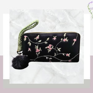 Portefeuille à broderie florale, pochette pour femme, portefeuille pour femme à la mode, pochette à main à la mode, portefeuille de style bohème, accessoire de mode présage