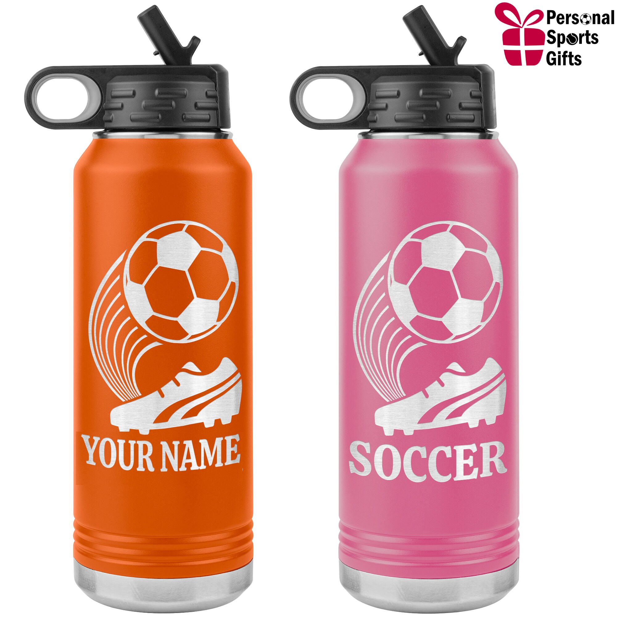 Botella Futbol Niños Botella De Agua De Metal Brillante Con Una Tapa Adjunta Segura PNG Botellas Personalizadas