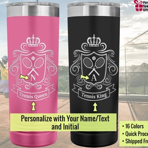 Custom Tennis Tumbler. Personalized gift for tennis coach or player. Tennis gifts for woman and man. Customized coat of arms with design.
