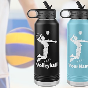 Personalized Volleyball Water Bottle. Custom gift for player/coach. Vacuum insulated stainless steel, laser etched design & name.