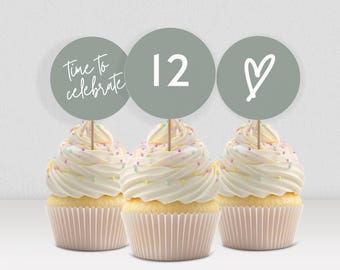 Cupcake Toppers Sage Green Twelfth Birthday Cupcake Toppers 12th Birthday Sage Green Cupcake Decorations Teenage Girl Birthday Decor 0003