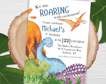 Dinosaur First Birthday Invitation First Dinosaur Birthday Dinosaur Invitation 1st Birthday Invite Boy First Birthday Dinosaur Invite 0008
