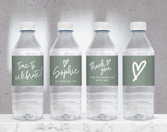 13th Birthday Sage Green Water Bottle Labels Printable Girl Party Favor Sage Green Thirteenth Birthday Teen Girl Minimalist Decoration 0003