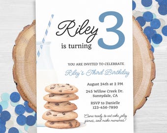 Cookies and Milk 3rd Birthday Invite: Printable Invitation Template 0005