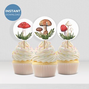 Cupcake Topper Pilz Geburtstag Cupcake Toppers Pilze Geburtstag Cupcake Dekoration Cottagecore Geburtstagsdeko für Jungen Woodland Party 0004