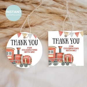 Train Party Favor Tag Chugga Chugga Two Two Party Birthday Party Favor Tag All Aboard Hanging Tag Thank You Tag Circle Tag Square Tag 0006