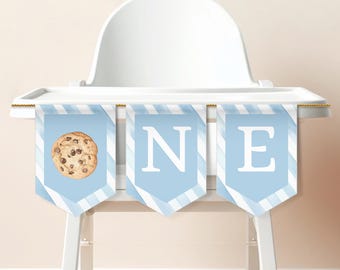 1st Birthday Highchair Banner for Boys Chocolate Chip One Tough Cookie and Milk Themed Birthday Party Printable Decorations 0005