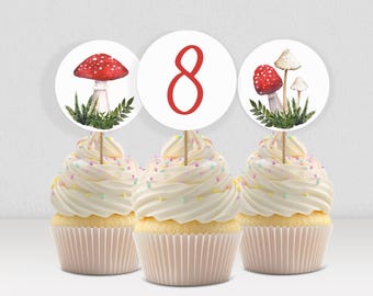 8th Birthday Mushroom Cupcake Toppers: Printable Fungi Party Decor 0004
