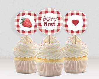 Premier anniversaire de petits fruits pour cupcakes Berry 1er anniversaire pour cupcakes Décor aux fraises Petits fruits Sweet Birthday Berry Party Decor 0010