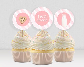 Two Sweet Cookie Birthday Cupcake Toppers Second Birthday Milk Cookies Cake Topper 2nd Birthday Cookie Sweet Celebration Birthday 0009
