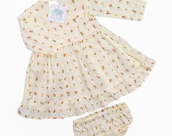 Organic Cotton - 12mos- Girl's Wrap Dress With Bottoms