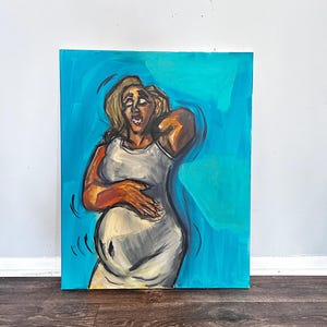 czarna afroamerykanka kobieta ciąża akrylowy portret malarstwo ciąża sezon prezent 24x30