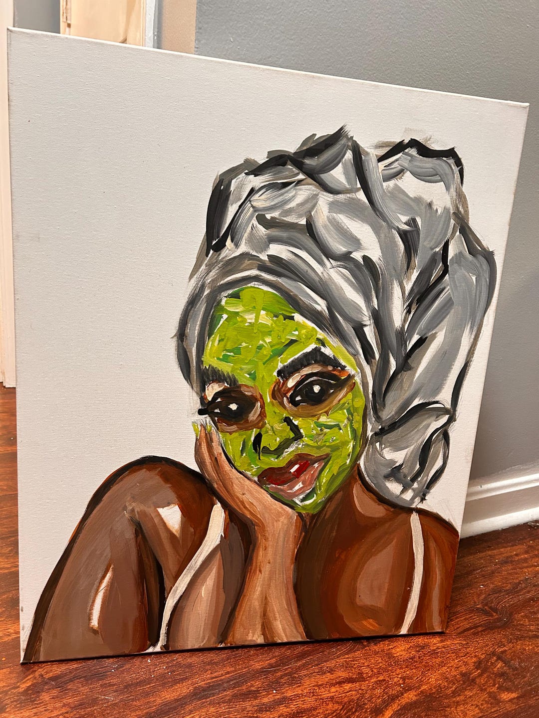 Skincare Portrait: Black Girl Acrylic Painting (24x30) - Etsy