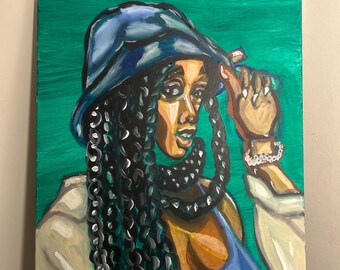 Original Acrylic Painting: African American Girl in Bucket Hat (24x30)
