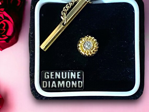 Mens Vintage Swank Gold & Genuine Diamond Tie Tack - image 1