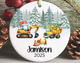 Kids Christmas Construction Truck Ornament Personalized Christmas 2025 Boy Ornament Custom Name and Year Keepsake Dump Truck Loader Boy Gift