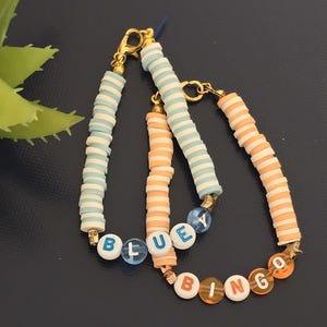 Bluey and Bingo Heishi Bead Bracelet | Heishi Bracelet | Girls Bracelet Gift | Cartoon Bracelet | Jewelry Birthday Gift | Kids Jewelry
