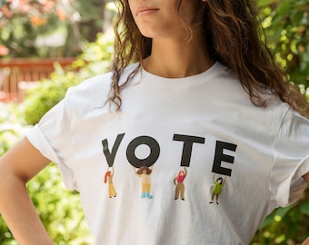 Women Vote organic cotton short sleeve t-shirt, election, voting graphic tee, hand embroidered, women's empowerment, diversity