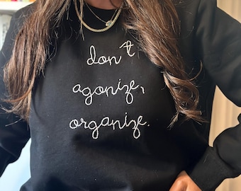 Hand embroidered eco sweatshirt, democracy clothing, social justice, Afghan woman refugee made, organize