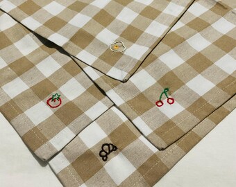 gingham buffalo plaid dinner napkins cotton napkin set hand embroidered napkins hostess gift housewarming gift cloth napkins croissant egg