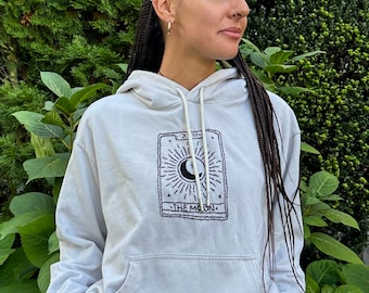Hand embroidered moon tarot card hoodie,  sweatshirt, spiritual hoodie, Afghan refugee maker, eco, gift for her