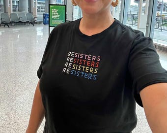 Hand embroidered resisters t-shirt, democracy shirt, resist clothing human rights tee, girls unique clothing apparel, Afghan refugee made