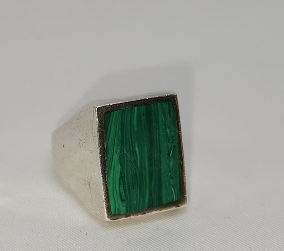 Vintage Silver and Malachite Ring - image 4