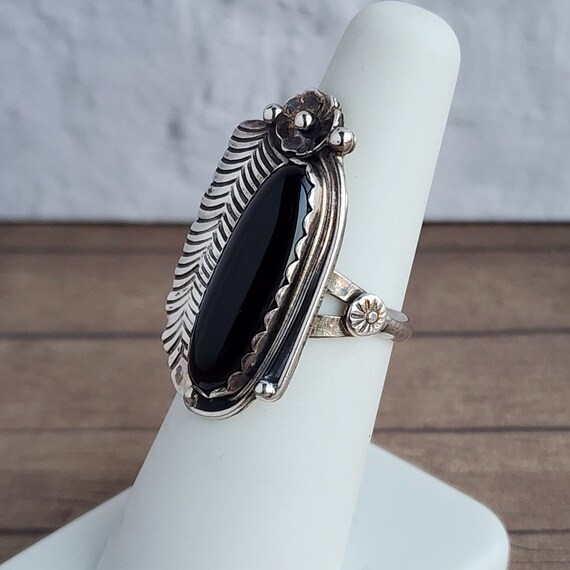 Vintage Silver and Black Chalcedony Ring - image 2