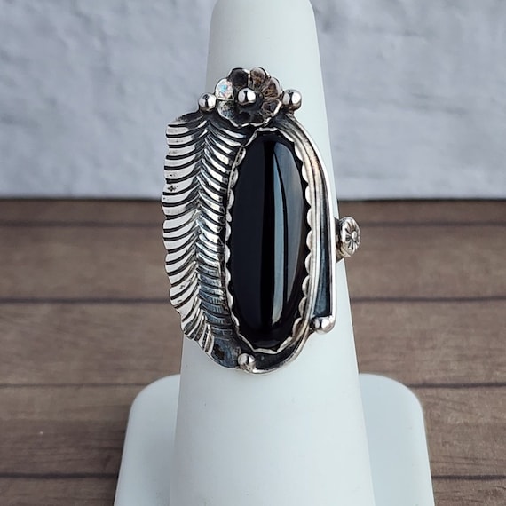 Vintage Silver and Black Chalcedony Ring - image 1
